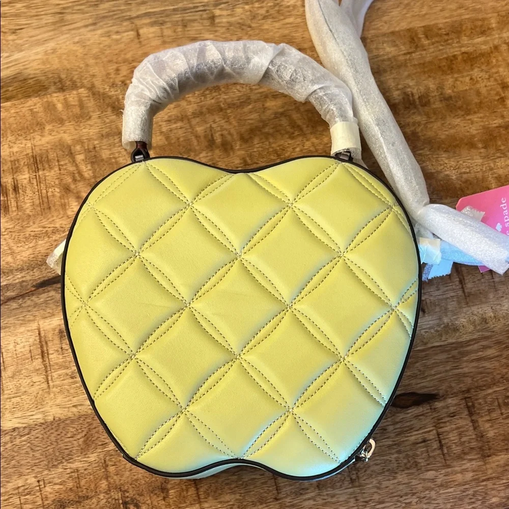 kate spade ♠️ pale yellow quilted heart mini satchel with green leaf 🍃 🍏